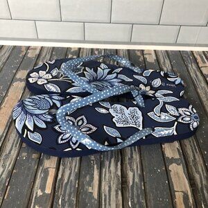 Vera Bradley S 7/8 Tropics Tapestry Flip Flops Blue Floral Polka Dot Thongs